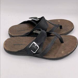Merrell women’s around town thong buckle black sandal outdoor camping size 9